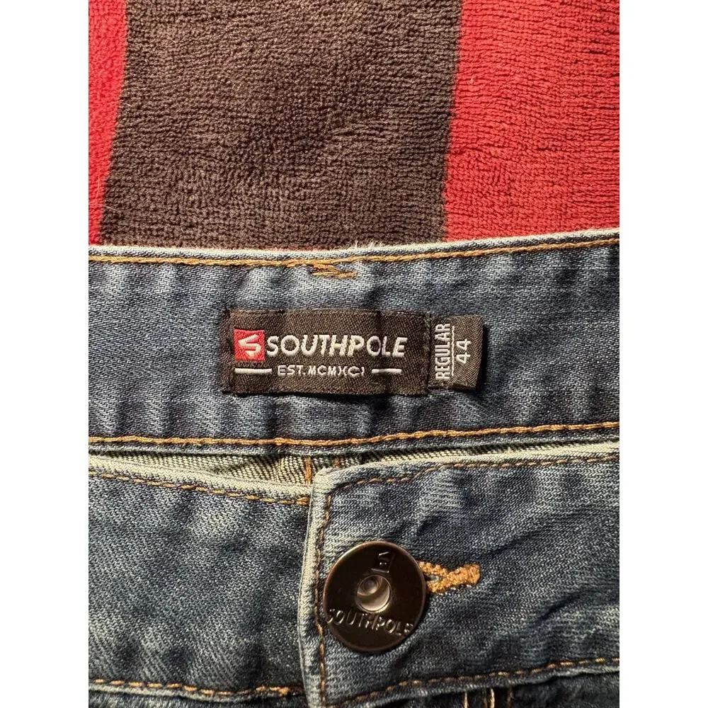 Southpole Men's Blue Distressed Denim Shorts Light Wash 5-Pocket Button Vintage